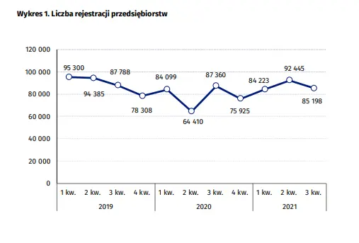 duzy spadek liczby rejestracji przedsiebiorstw najwiekszy w branzy handlu i naprawy pojazdow samochodowych grafika numer 1