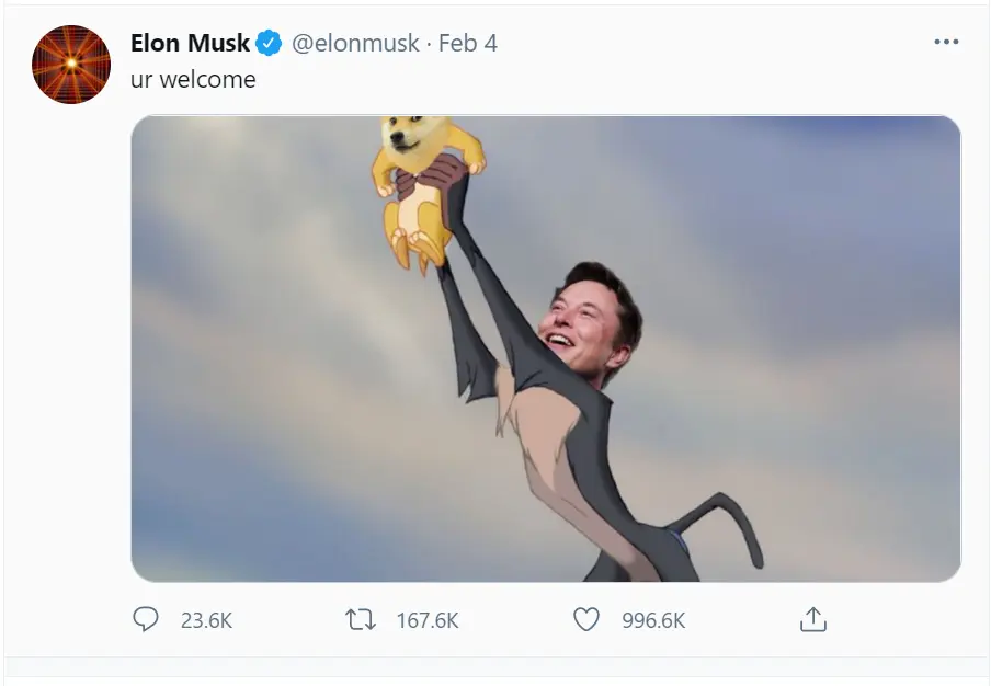 Tweet Elona Muska, mający na celu podbicie ceny DOGEcoina