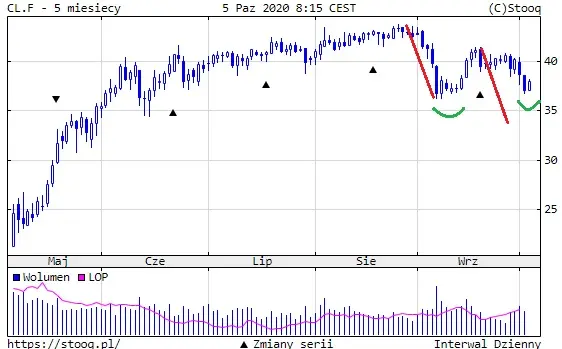 Wykres 1: Kurs ropy naftowej WTI (5 miesięcy)