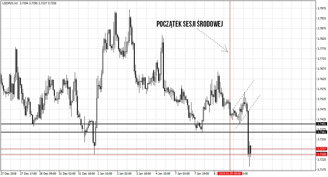 Kurs dolara do złotego USDPLN interwał godzinowy