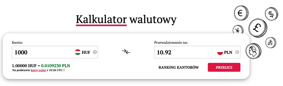 przelicznik walut ile zlotych pln kosztuje teraz euro eur forint wegierski huf czy korona czeska czk aktualne kursy walut grafika numer 3