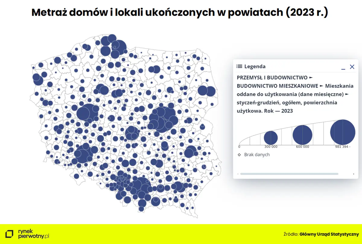 w 2023 roku najwiecej metrow kwadratowych m ukonczono w stolicy a jak sytuacja wygladala w innych miastach grafika numer 1