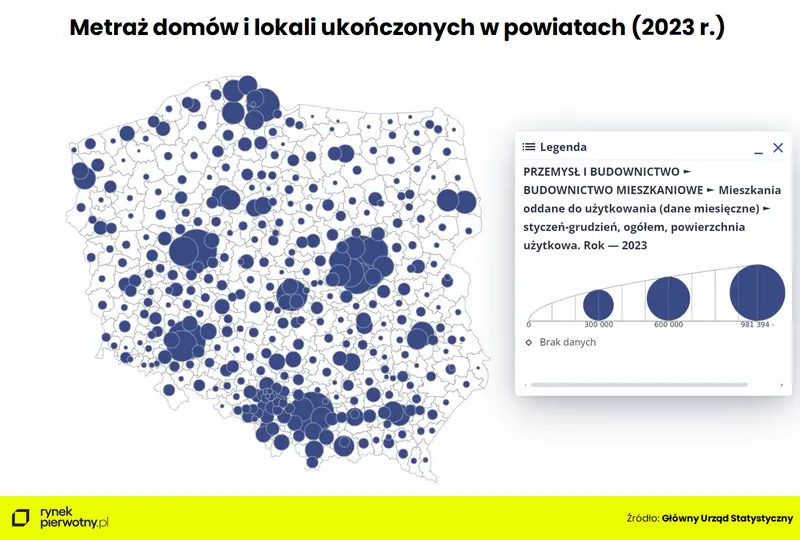 w 2023 roku najwiecej metrow kwadratowych m ukonczono w stolicy a jak sytuacja wygladala w innych miastach grafika numer 1