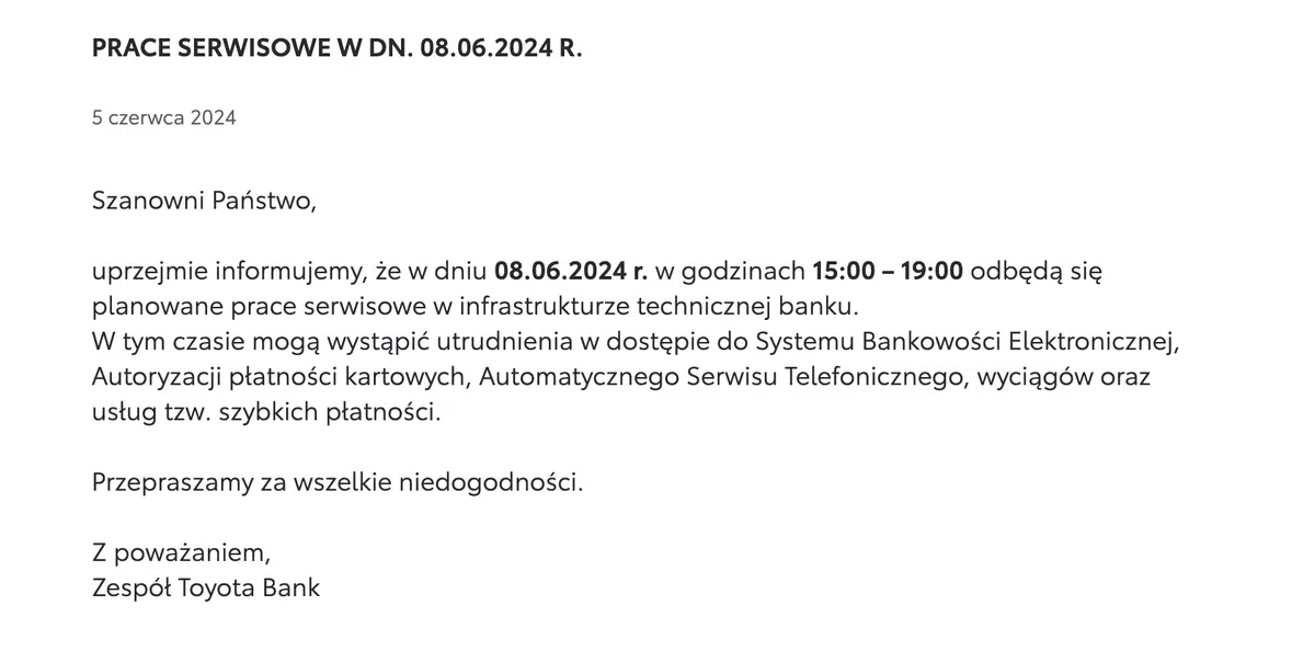 przerwa techniczna w ing toyota bank i innych weekend 8 9 czerwca sprawdz czy ty zrobisz przelew zaplacisz gotowka lub wyplacic srodki w najblizszych dniach grafika numer 2