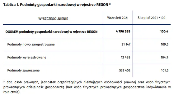 Wzrost podmiotów z zawieszoną działalnością, spadek liczby wyrejestrowanych! - najnowsze dane Urzędu Statystycznego - 1