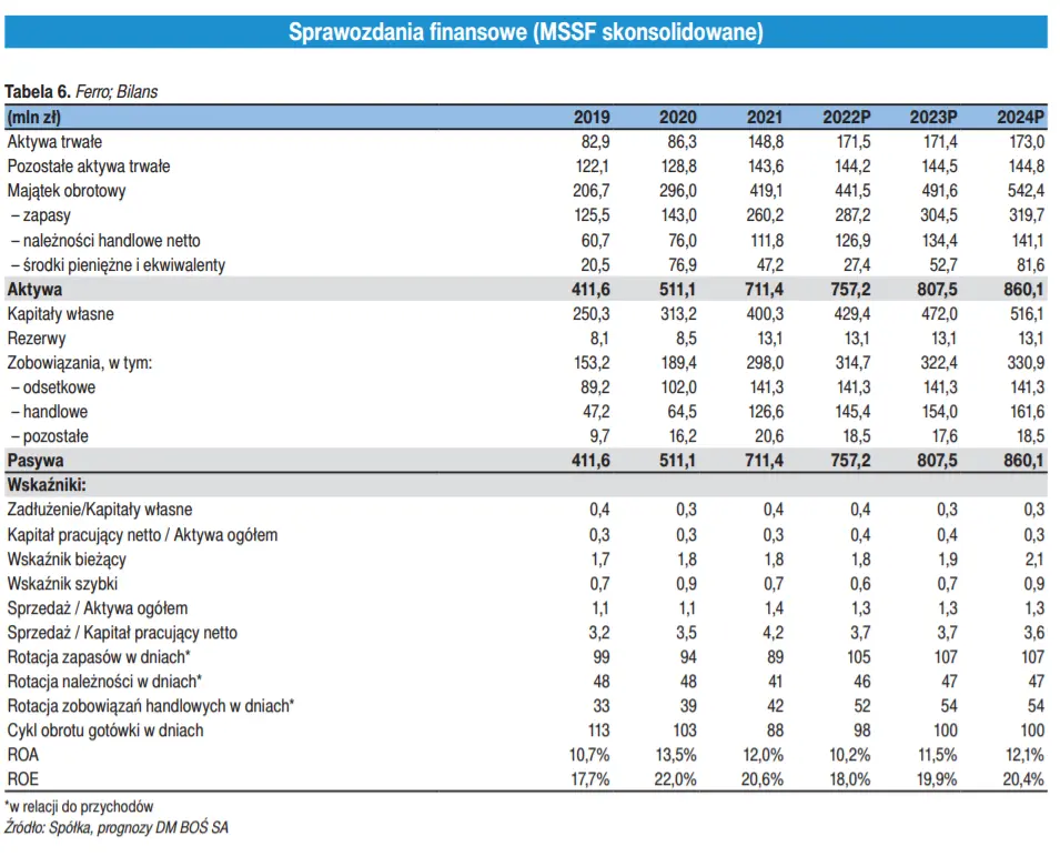 Aktualizacja strategii spółki FERRO [sprawozdanie finansowe: bilans, rachunek wyników, przepływy pieniężne FERRO SA] - 1
