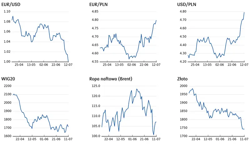 cena euro, cena złota, cena EURUSD, cena dolara, notowania WIG20, ceny ropy
