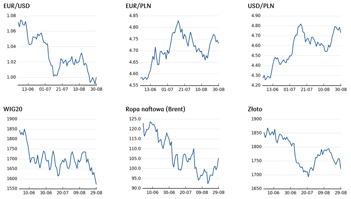 cena euro, cena dolara, cena złota, notowania WIG20, kurs naftowej 