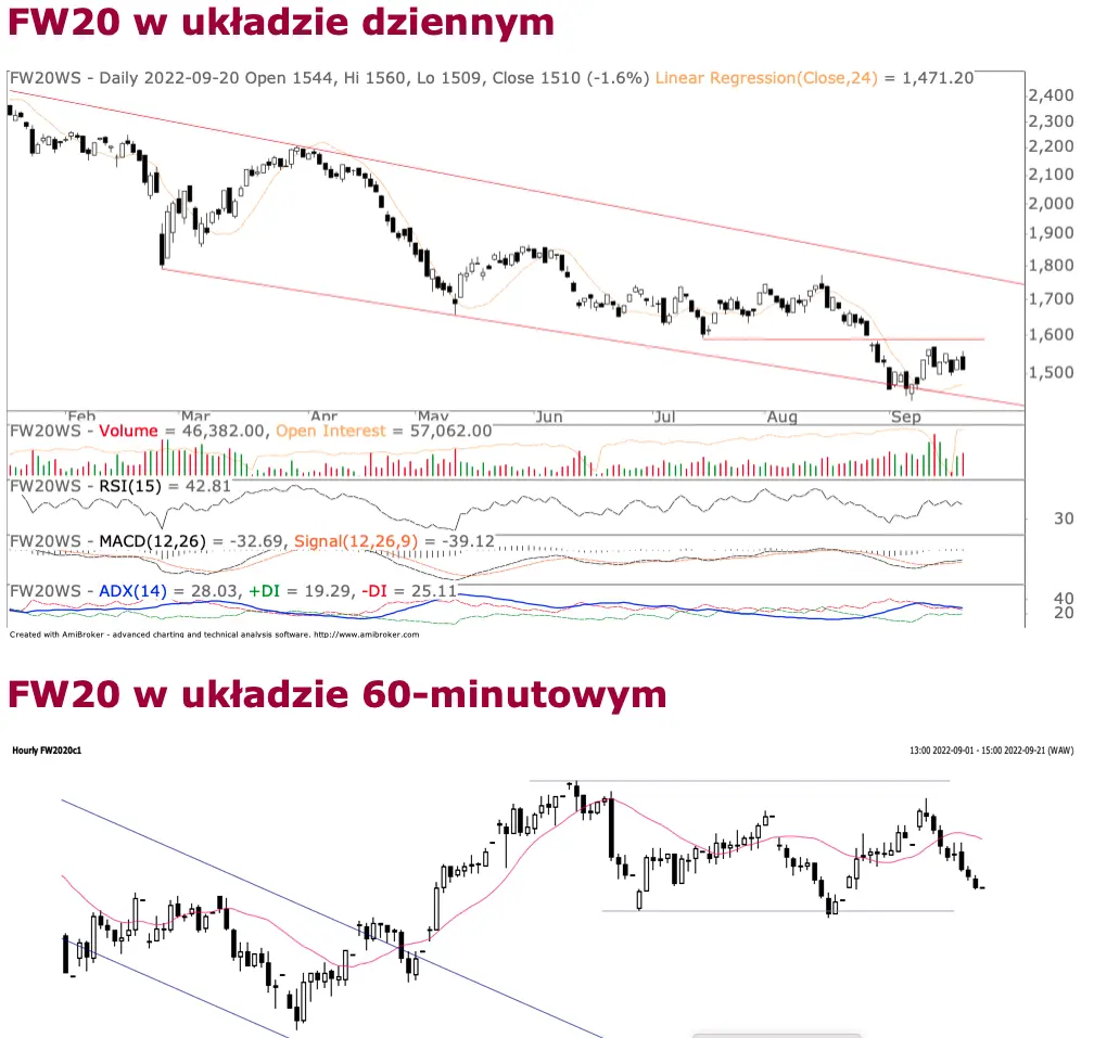 Kontrakty terminowe na WIG20 – sprzedawcy detaliczni (akcje DINOPL i PEPCO) uchroniły się przed zniżką  - 1