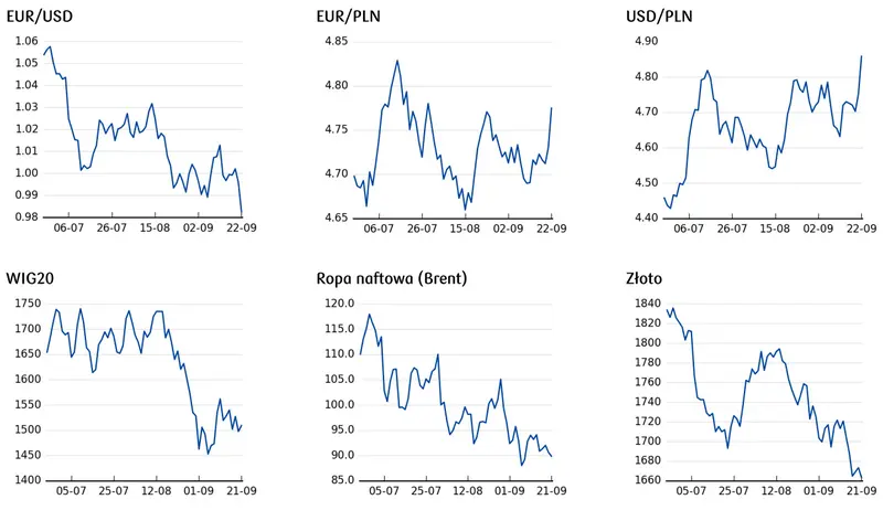 kurs euro, kurs dolara, cena ropy, cena złota, notowania WIG20