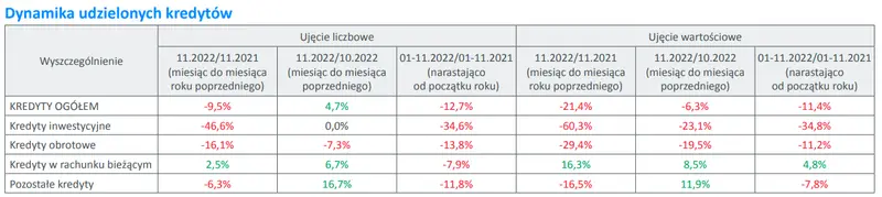 Sprzedaż kredytów dla mikrofirm w listopadzie 2022 r. Newsletter BIK - Mikroprzedsiębiorcy - 2