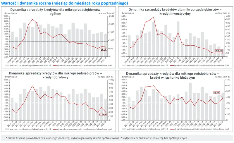 Sprzedaż kredytów dla mikrofirm w listopadzie 2022 r. Newsletter BIK - Mikroprzedsiębiorcy - 3