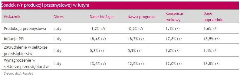 Prosto z rynku: Spadek r/r produkcji przemysłowej w lutym - 1