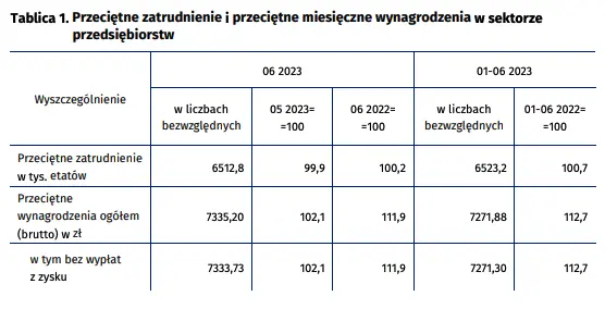 Przeciętne zatrudnienie i wynagrodzenie w sektorze przedsiębiorstw w czerwcu 2023 r - 1