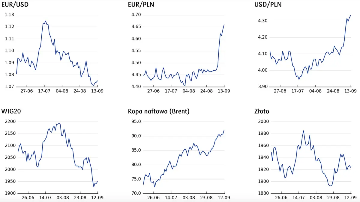 cena euro, cena złota, cena EURUSD, cena dolara, notowania WIG20, ceny ropy