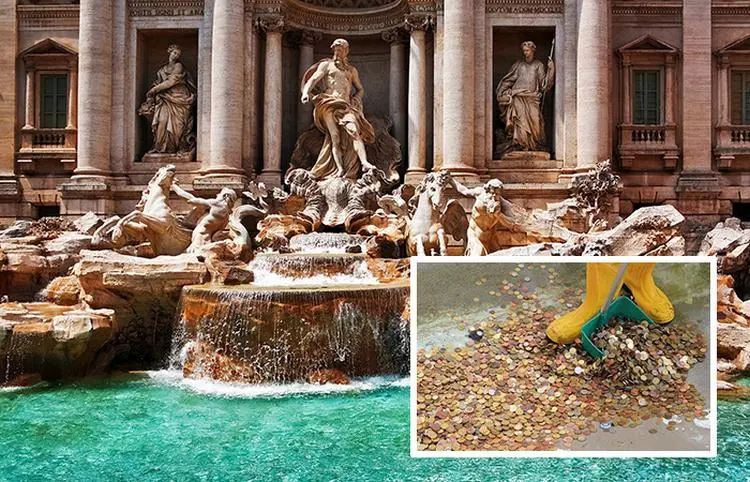 Fontanna Trevi w Rzymie/Źródło: https://zalajkowane.pl/fontanny-di-trevi-wylowiono-14-miliona-euro/