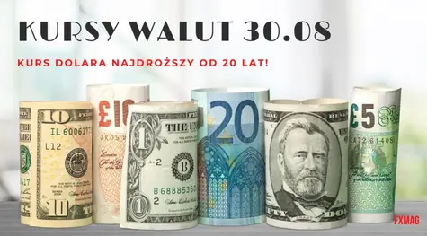Kursy walut 30.08.: wstrząs! Kurs dolara wystrzelił, jest najdroższy od 20 lat. Sprawdź, po ile jest jeden forint (HUF), korona (CZK), jen (JPY), rubel (RUB), frank (CHF), funt (GBP), euro (EUR), dolar (USD)